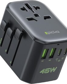 EPICKA Pulse 45W European Travel Plug Adapter, Universal Power Adapter with PD Fast Charging, 5-Port (1 AC/2 USB-A/2 USB-C) International Charger Adapter for Europe, Japan - Travel Essentials (Black)