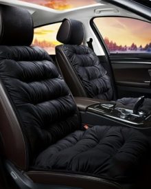 Plush Car Seat Covers for Cars, Universal Fuzzy Heated Look Seat Cushion Cover Non-Slip Soft Warm Front Seat Protector Fits Sedan, Truck, SUV (2-Pack, Black)