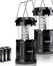 Vont LED Camping Lantern, LED Lanterns, Suitable Survival Kits for Hurricane, Emergency Light for Storm, Outages, Outdoor Portable Lanterns, Black, Collapsible, (Batteries Included)